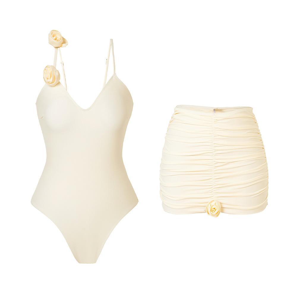 Two-piece Solid Flower One-piece Swimsuit