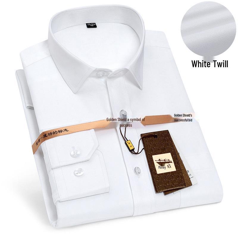 

Golden Shield Men s Iron-Free Long Sleeve White Formal Business Shirt with Embroidered Logo. 39/L