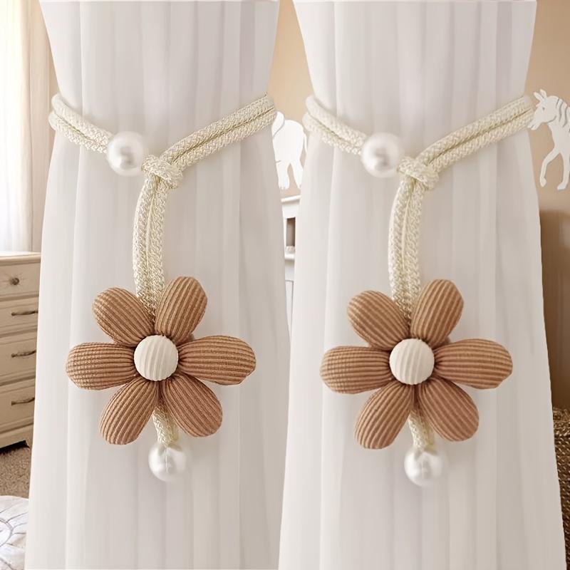 1 Stück 3D Blume Perle Vorhang Raffhalter, Raumdeko Moskitonetz Aufbewahrungsbänder, Türvorhang Kaffee Screen Bindebänder