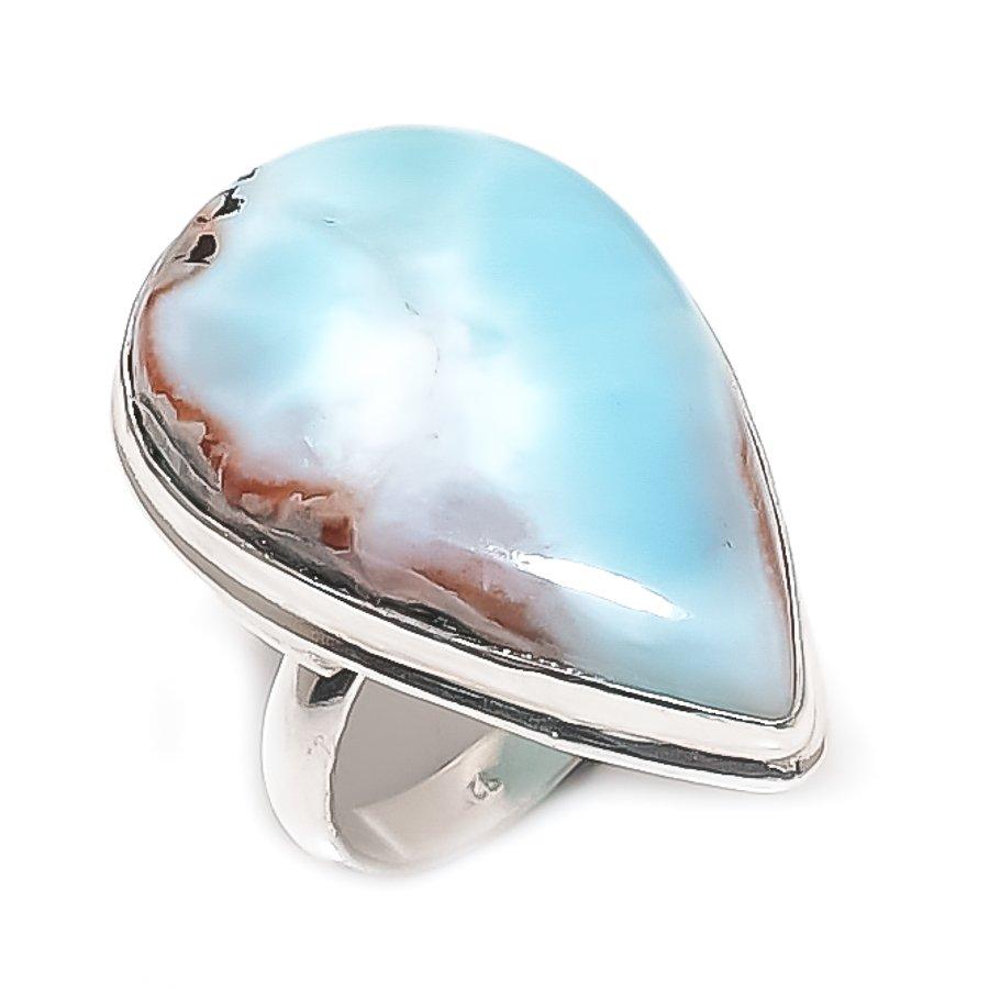 Larimar Gemstone Handmade 925 Sterling Silver Jewelry Ring Size 7 Y9V69