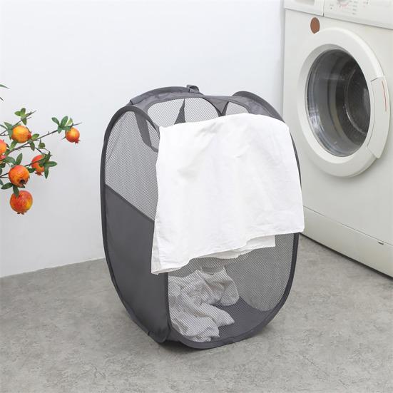Dirty Clothes Storage Basket Foldable Large Capacity Hollow Out Mesh See-through Breathable Wide Opening Great Load Bearing Straps Toys Dolls Storage