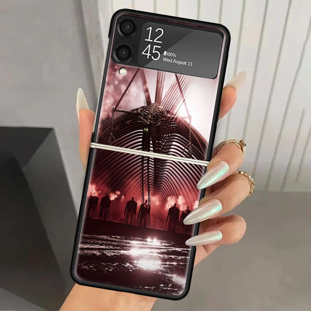 Attack Anime Hard PC Phone Case For Samsung Galaxy Z Flip 7 6 5 4 3 Black ZFlip7 ZFlip6 Flip5 Flip4 Flip3 5G Print Cover Galaxy