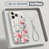 INS Floral Pattern Hand Strap Case For iPhone 17 Pro Max iPhone 16 15 14 13 Pro Max Magnetic For Magsafe Hybrid TPU+PC Matte Cover