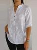 2025 Spring/Summer Women's Lace Embroidery V-Neck Button Shirt