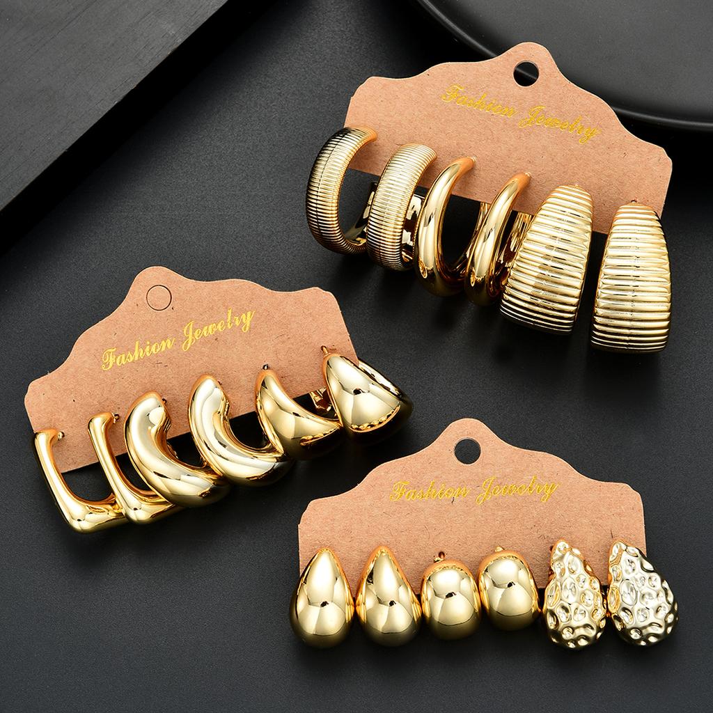 18Pcs/Set Vintage Punk Waterdrop Hoop Earring for Women Fashion Gold Silver Exaggerated CCB Earring Daily Wear Jewelry New