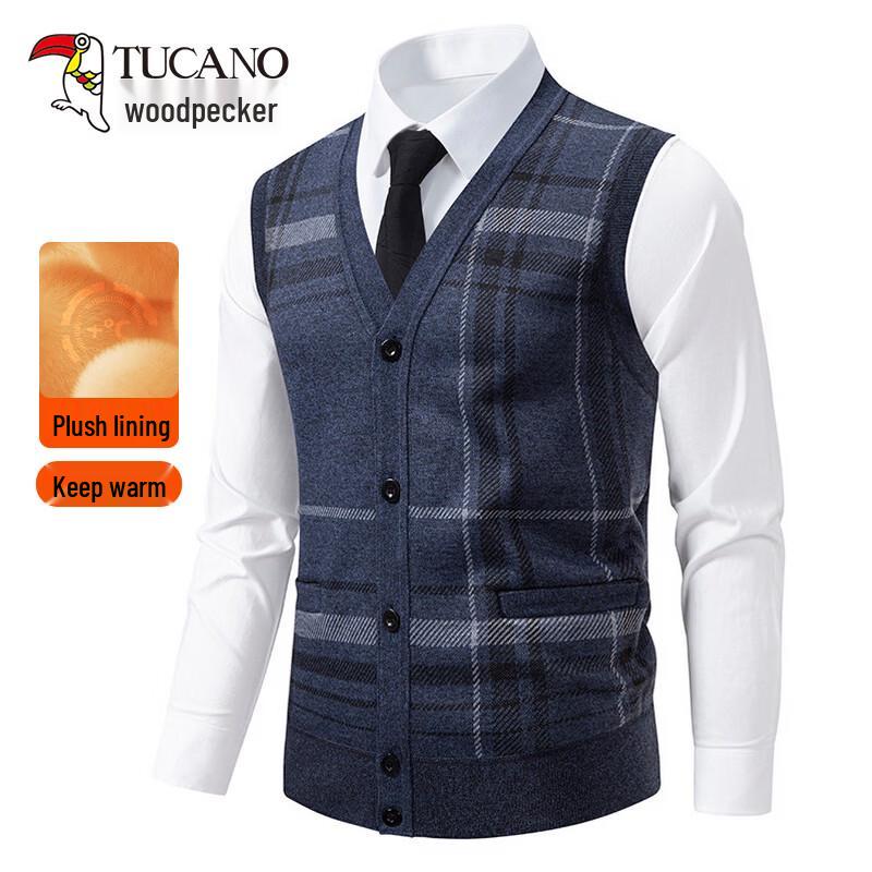 TUCANO Men's Plus Velvet Knitted V-Neck Cardigan Vest