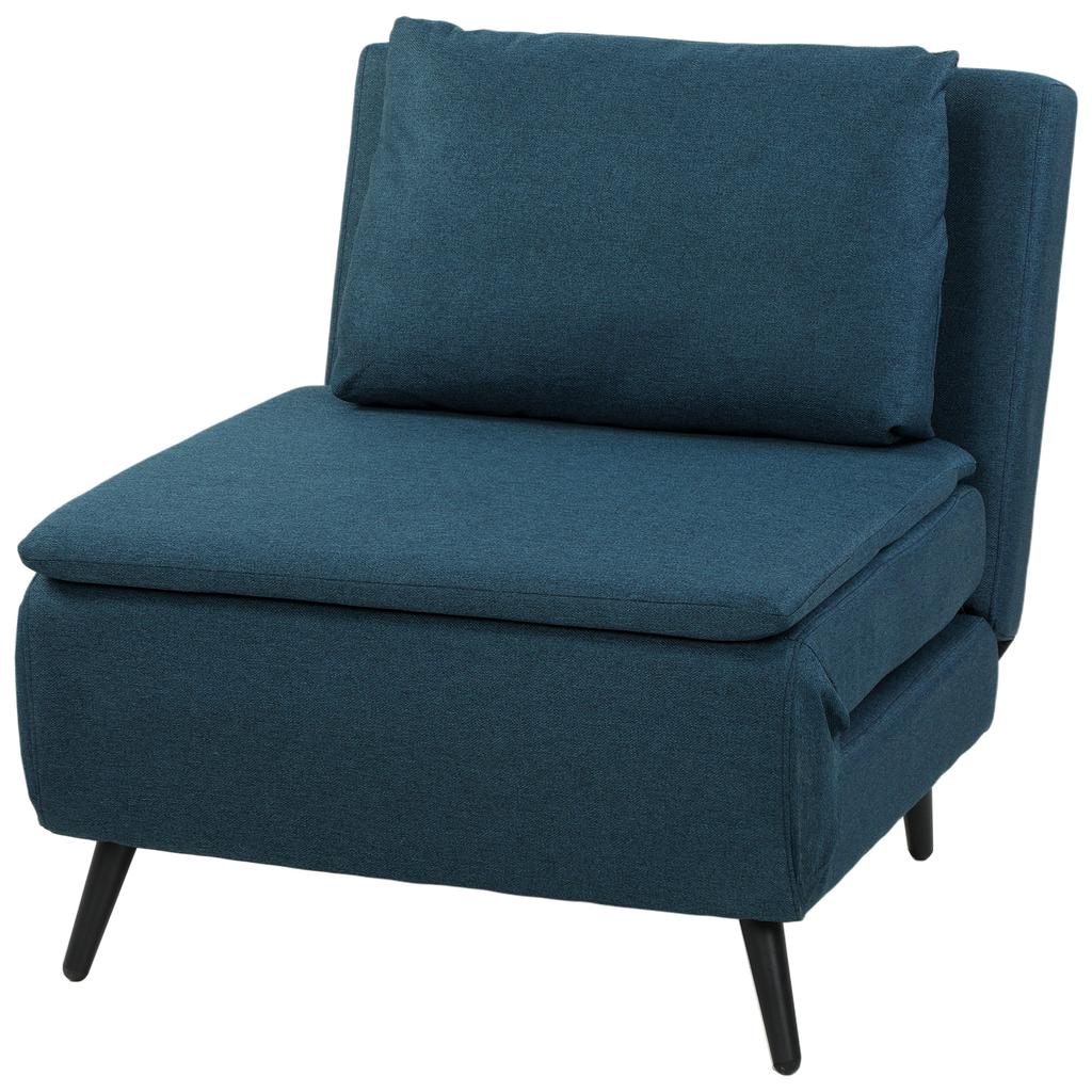 Convertible Armchair, 1-Seat, 3-in-1 Click-Clack, Adjustable Backrest, Pillow, Blue