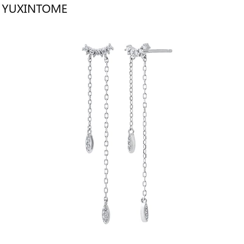 925 Silver Needle Long Chain Stud Earrings For Women Exquisite Zircon Geometric Tassel Pendant Earrings Luxury Jewelry