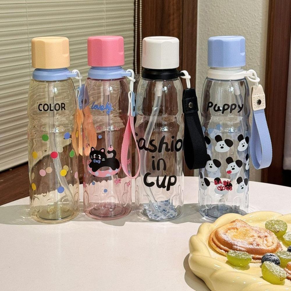 Cartoon Portable Water Bottle Plastic Drinking Cup Sports Fitness Cup  For Travel Summer Outdoor