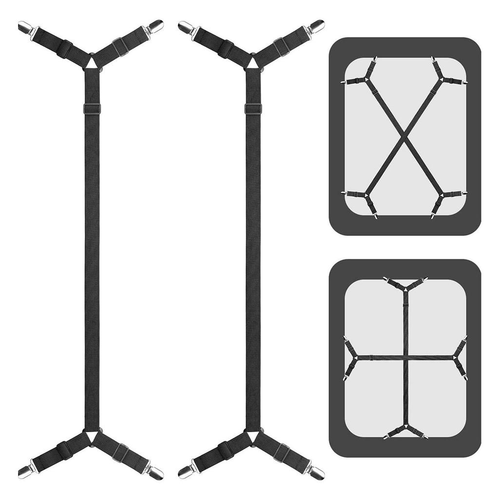 Set of 2 Strong Polyester Bed Sheet Tensioners with Metal Clips Secure Fit Sheets Nonslip Design Bed Sheet Holder Strap