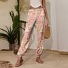 Pantaloni de trening casual de damă cu imprimeu de Crăciun, cu talie cu șnur și manșete la glezne