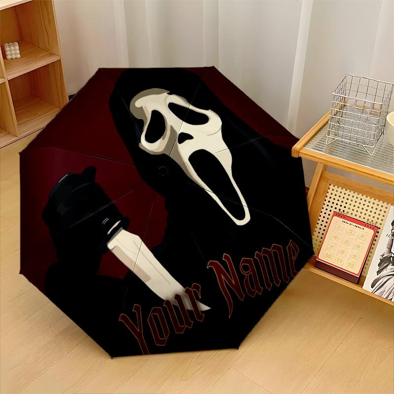 Custom Text Automatic 8 Bone Umbrella, Portable Sun Rain Protection UmbrellaScream Ghostface