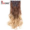 22Inch 16 Clips In Hair Extensions Long Curly Hairstyle Synthetic Ombre Blonde Black Hairpieces Heat Resistant False Hair