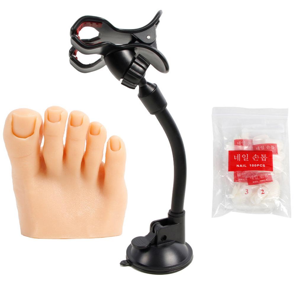 Practice Fake Foot Model with Holder Flexible Movable Soft Silicone Prosthetic Manicure Tool for Nail Art Training