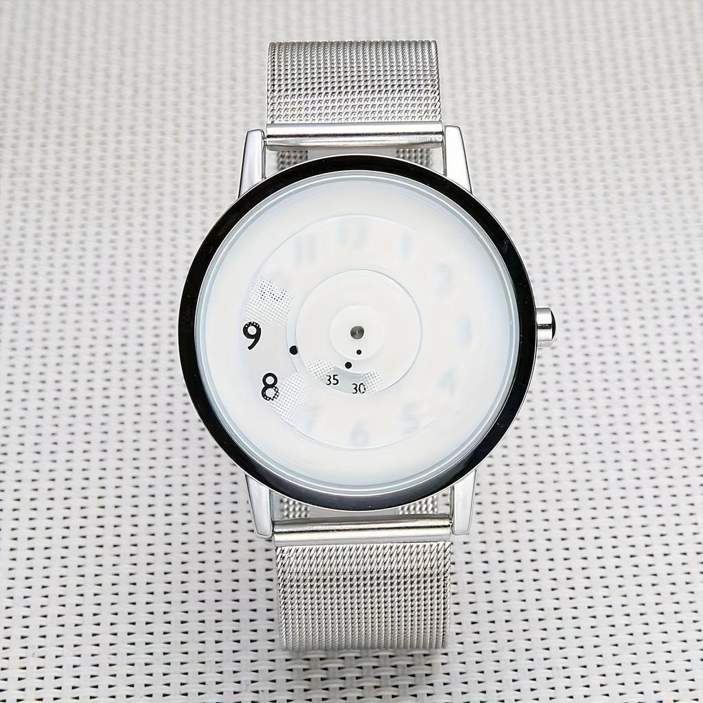 1pcSteel Band Creative Trend Pointless Style Watch Women's Simple and Elegant Style Black Technology Men's Watch