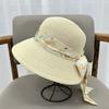 French Pastoral Straw Hat Children Summer Elegant Bow Sunshade Bucket Hat Seaside Vacation Beach Sun Hat