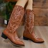 Shoes for Women 2024 High Quality Mid-Calf Women's Boots Outdoor Modern Boots Women Embroidery Slip-on Square Heel Ladies Shoes