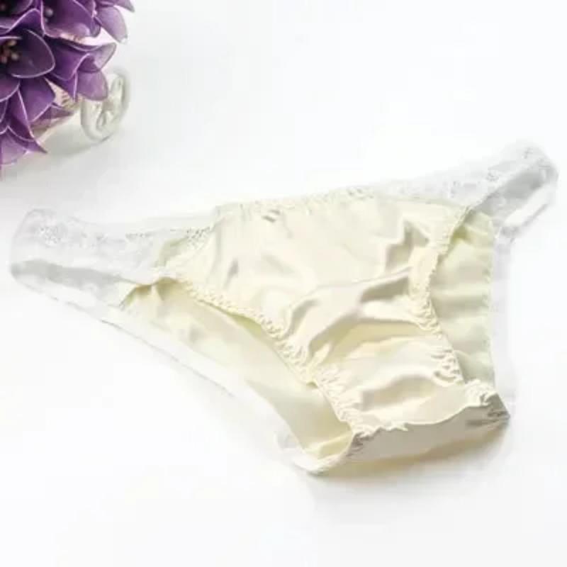 100% Mulberry Silk Sexy Silk Lace Underwear Breathable Low Waist Comfortable Antibacterial Briefs Lingerie Femme  Panties