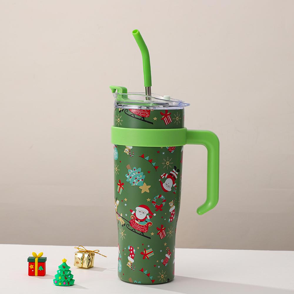 Christmas Cup 40oz Large Capacity Stainless Steel Thermos Cup Outdoor with Straw Bingba Cup