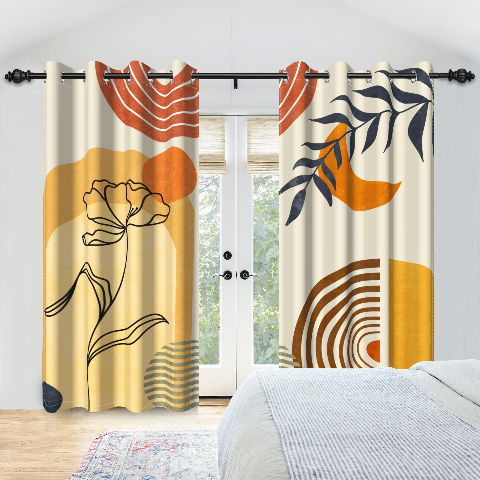 

Abstract Blackout Curtains Boho Modern Sun Moon Abstract Geometric Design Medieval Minimalism Nordic Polyester Bedroom Curtains 53x115cm 2pcs
