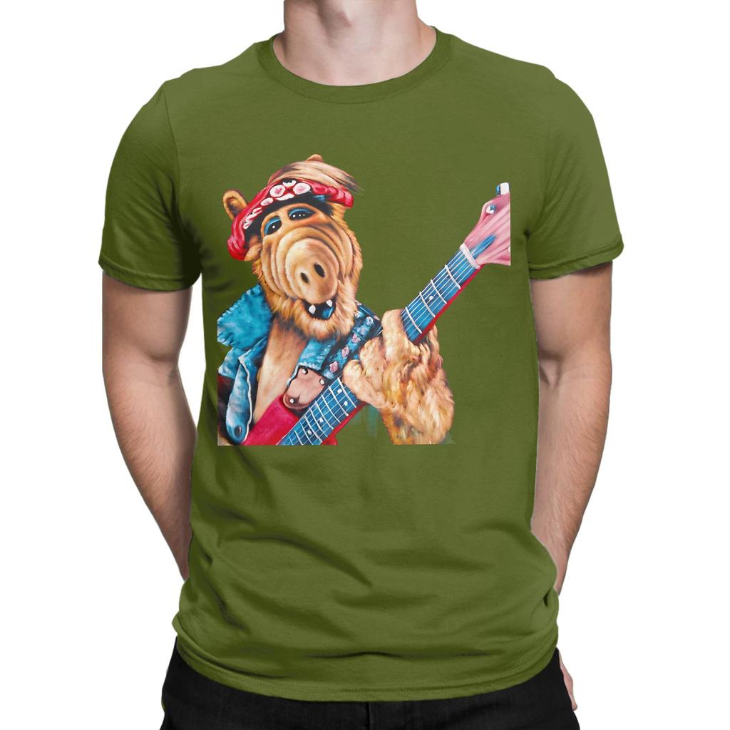 Alf Playing Guitar Oil On Velvet By Jorge Torrones Funny 100 Cotton Tshirt Alf Tees Tops For Unisex