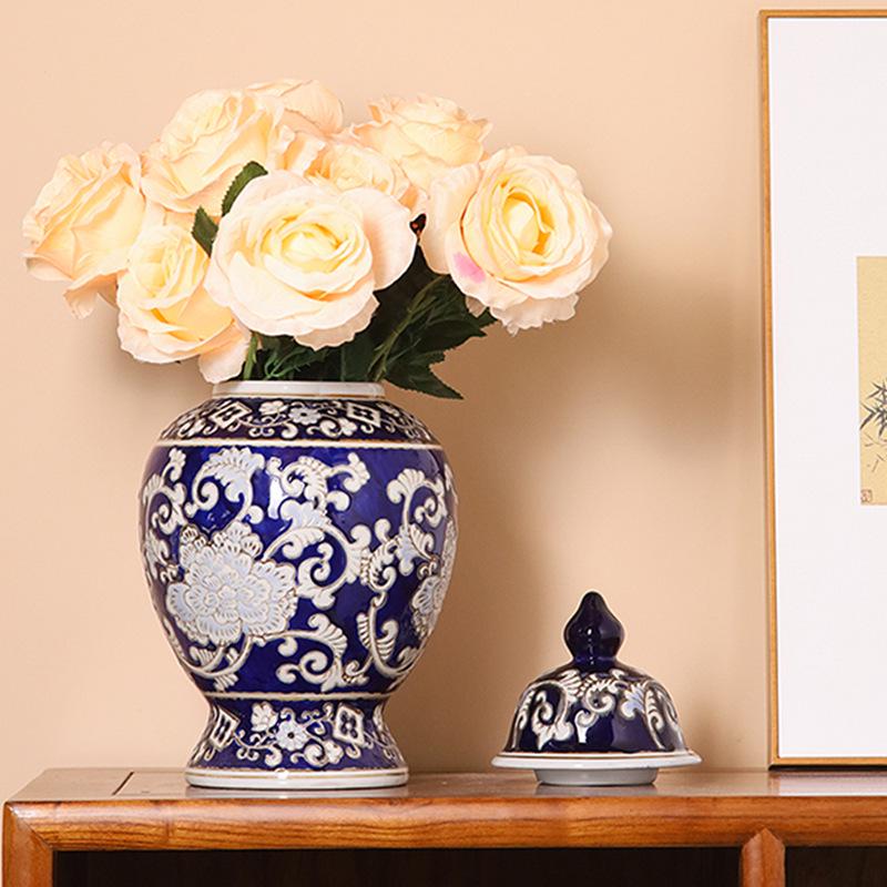Chinese Style Blue and White Porcelain Hand-painted Vase for Living Room or Entryway Decor