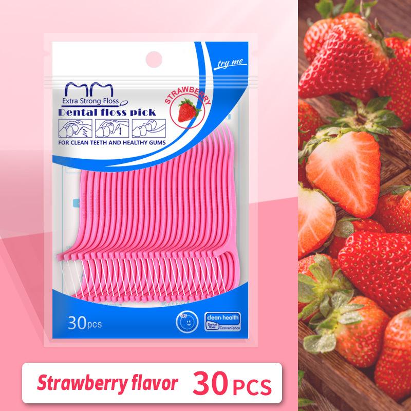 A bag of 30 Fruit-flavored Disposable Ultra-fine Dental Floss Sticks