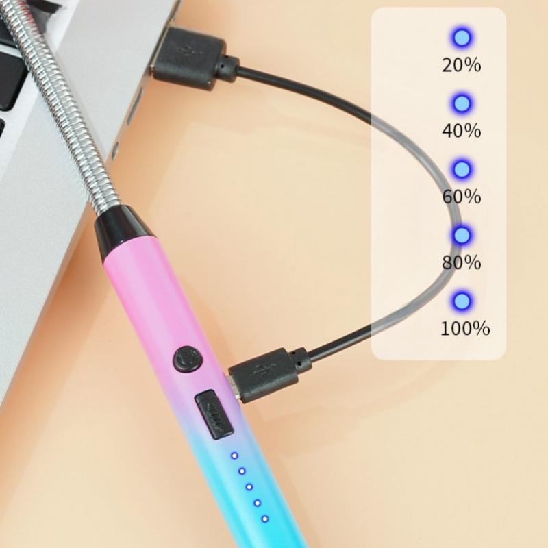 Gradient Color Windproof Electronic Pulse USB Charging Lighter Safety Ignition Switch Outdoor Kitchen Candle Electric Lighters