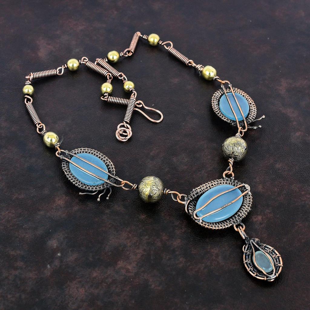 Aquamarine Necklace Copper Wire Wrapped Necklace Adjustable Chain Necklace Wire Wrap Gemstone Jewelry Handmade Copper Jewelry Gifts For Her