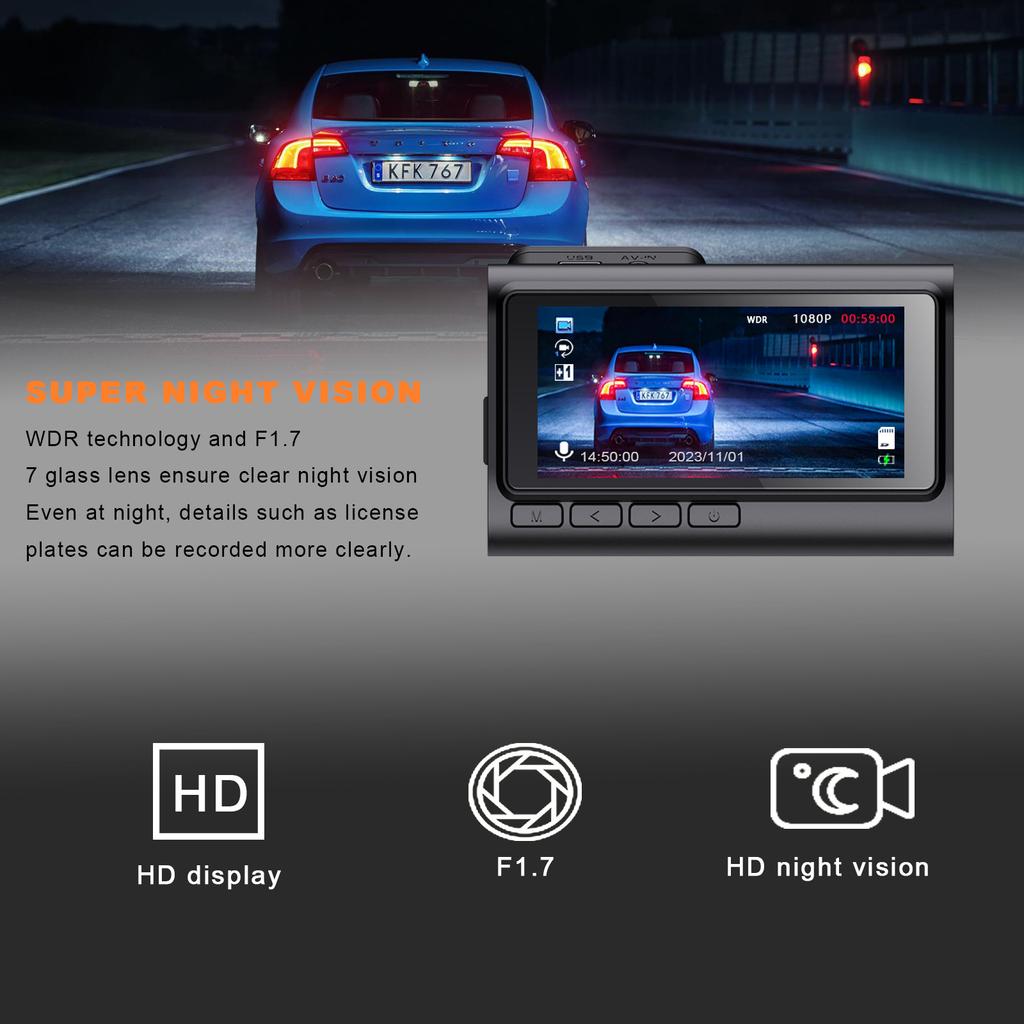 3.16inches IPS WiFi Dual lens Dashcam Car Camera front rear Night Vision Recording Loop Dash Recorder Vehicle Accessories