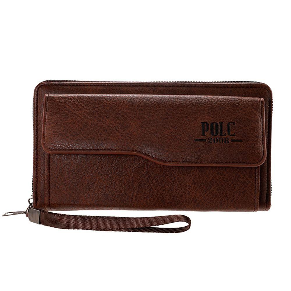 Leather 2 Fold Purse Large Capacity Men's Hand Bag Casual Men's Long Wallet  Outdoor