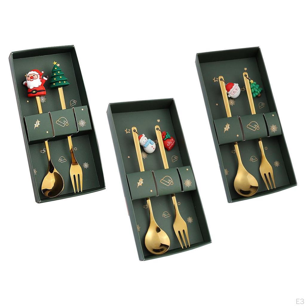 Weihnachtslöffel und Gabel Set Geschirr Dessertlöffel Besteck für Milchshakes