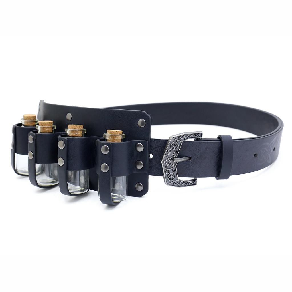 Medieval Alchemy Four Bottles Leather Belts Viking Vintage Halloween Cosplay Costume Dress Up Props