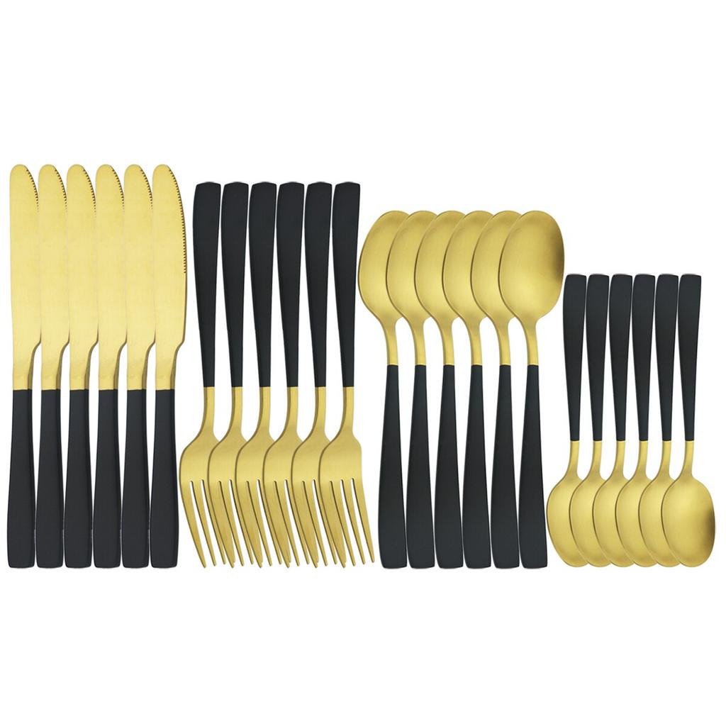 6 People Stainless Steel Cutlery Set White Gold Dinnerware Knives Fork Coffee Spoon Dinner Silverware Home Kitchen Tableware Set