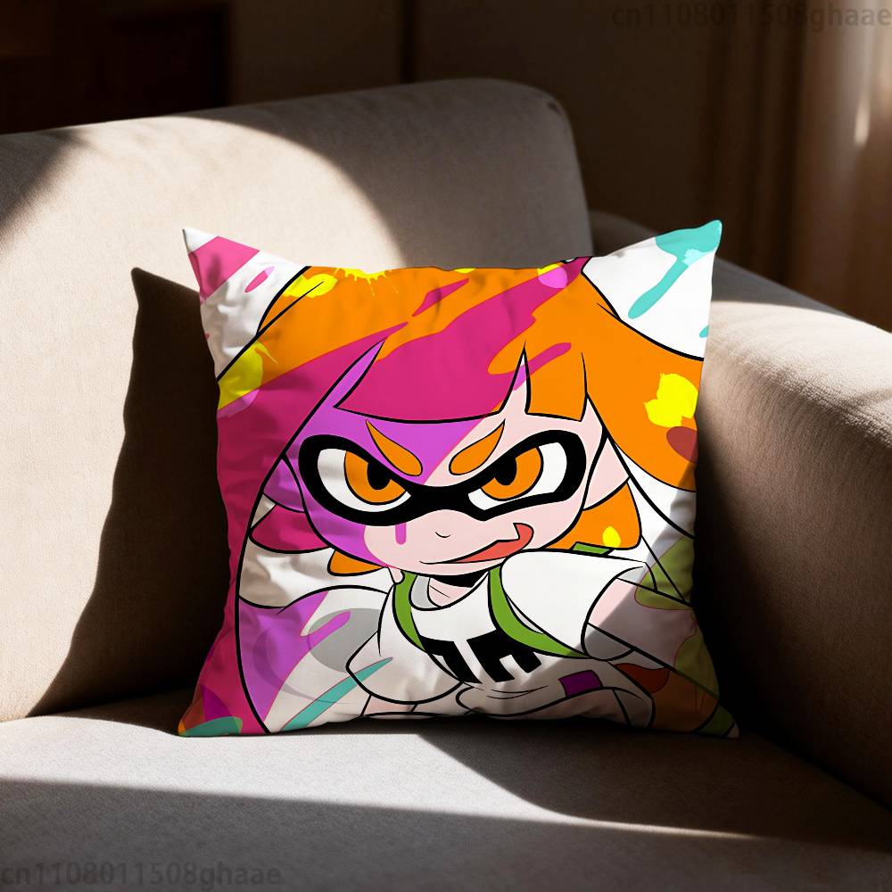 Splatoon Anime Pillow Case Antidustmite Pillowcase Invisible zipper silky short plush Sofa cushion cover