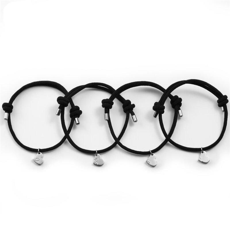 4Pcs/set Adjustable Magnetic Bracelets Women Men Heart Clover Hand Strap Best Friend Bracelet Ropes Jewelry Friendship Rope Gift