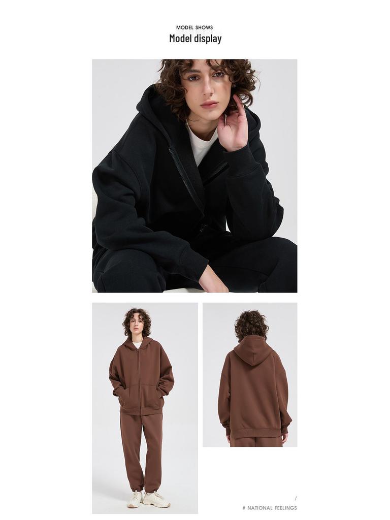 Sino-German Plush 330g Hooded Cardigan Sweatshirt for Men & Women - Custom Workwear with Logo & Printing Options