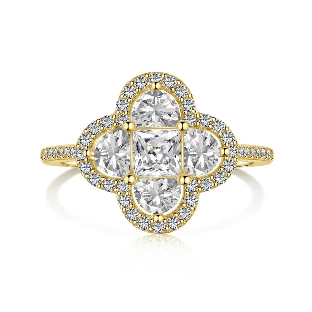 

Shiny 5A Cubic Zirconia Four Clover Rings for Women CZ Lucky Ring Daily Classic Jewelry Lady Party Banquet Gifts 8 золотой