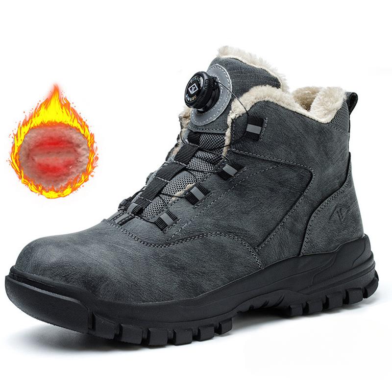 

Рабочая обувь с вращающимися кнопками для мужчин, антипрокольные рабочие кроссовки, водонепроницаемая черная рабочая защитная обувь, нескользящие ботинки со стальным носком 42 темно серый