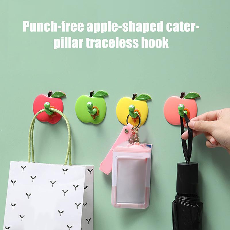 

Cute Hooks, Punch-Free Apple And Caterpillar Shape, Traceless Hooks, Strong Three-Dimensional Cute Cartoon Bathroom Storage 4 pieces