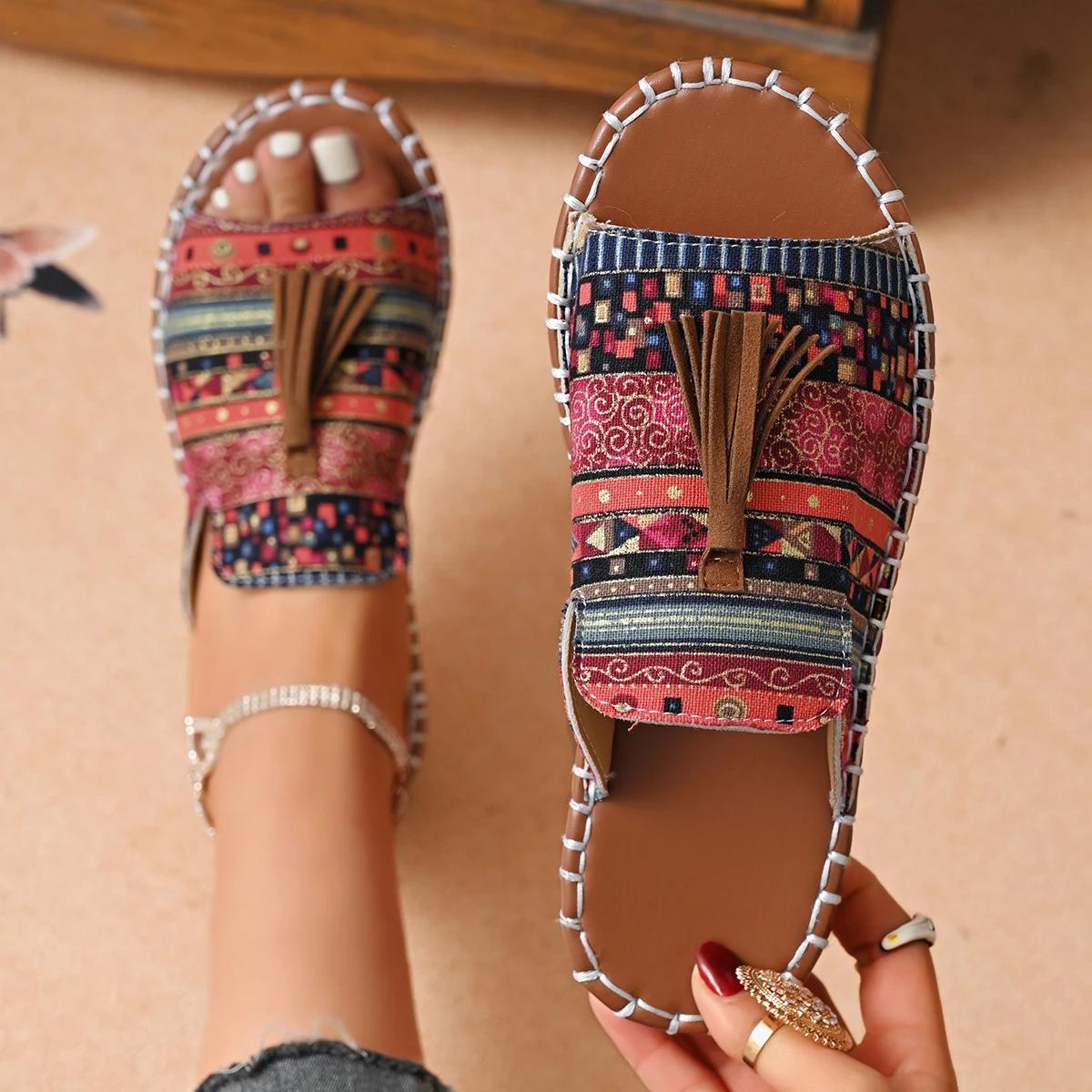 

Women Color Ethnic Style Slippers Summer Round Head Large Size Sandals Casual Beach Non-slip Lightweight Shoes Zapatos Mujer 36 червоний