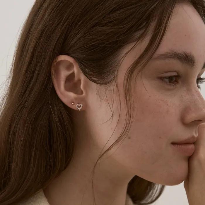 14K Glitter Tiny Heart One-Touch Earrings