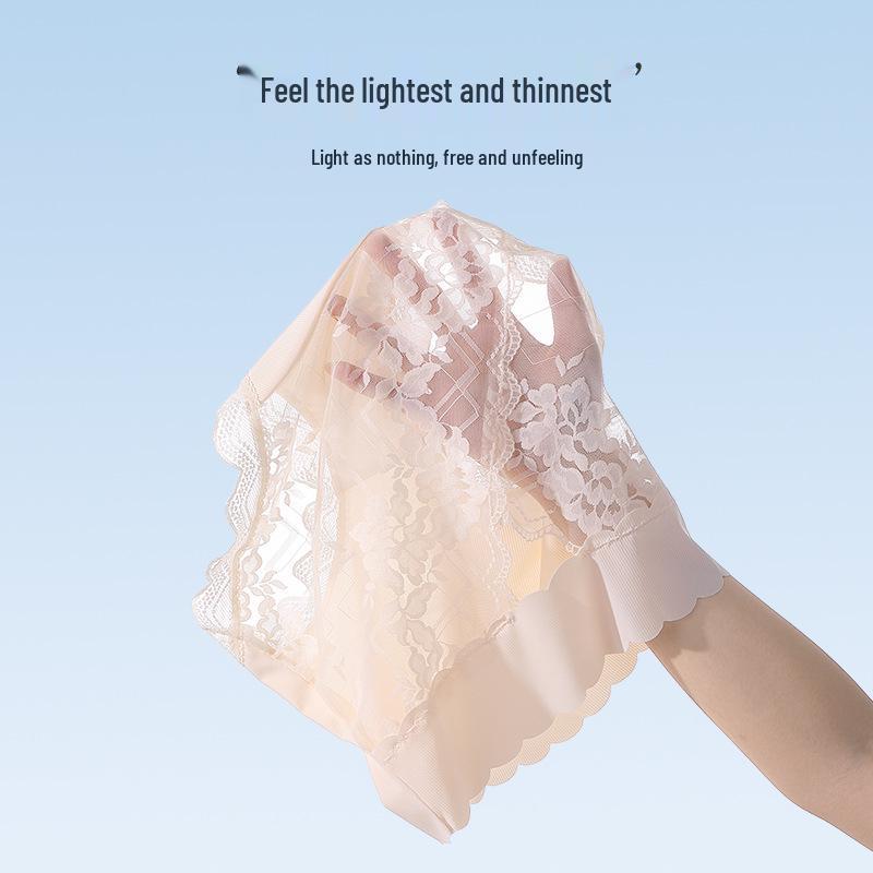 Übergröße High Waist Eis Seide Spitzen Slips mit antibakteriellem Baumwollzwickel - Nahtlose Dreiecksslips für den Sommer