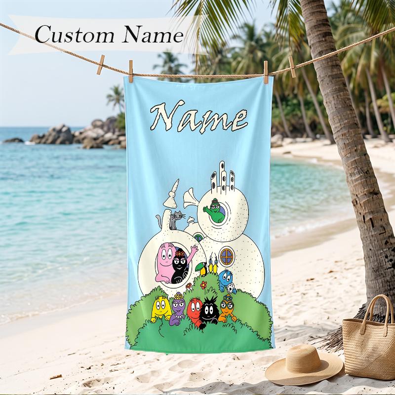 Barbapapa Custom Name Printed Beach Towel Personalized Soft Towel For Swimming Beach Travel