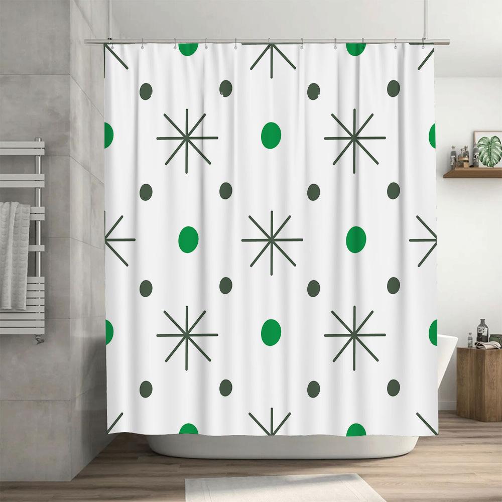 Trendy Green Dots Retro Shower Curtain Waterproof Home Decor Bathroom Decoration Customizable Size Available