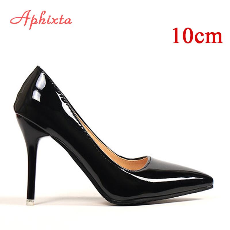 Fashion Aphixta 10cm Heels Women Pumps Shoes Pointed Toe Bling Gold Patent Leather Sexy Wedding Party Official Shoes Woman Big Size 48