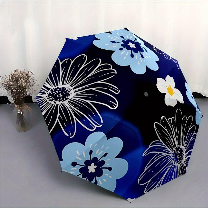 1pc Blue Flowers Automatic Open/Close Umbrella, Portable Folding umbrella for Everyday Use yy250826025