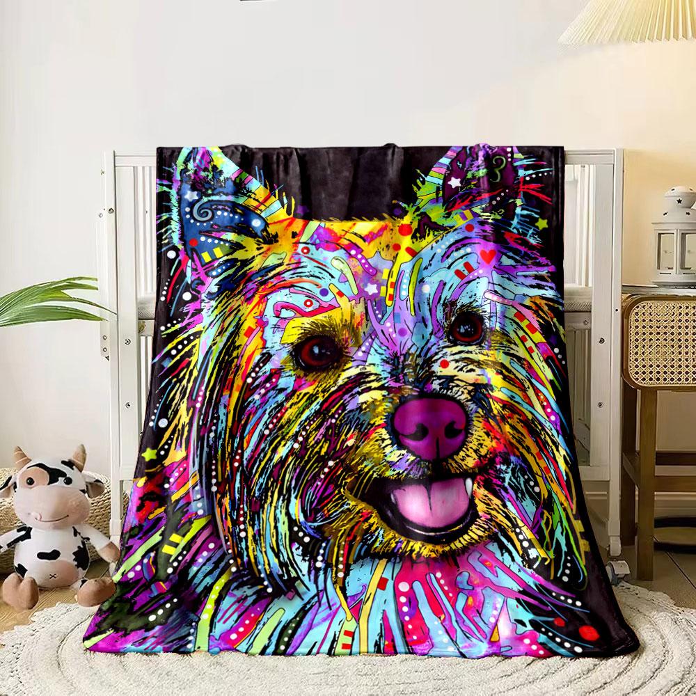 A colorful, abstract depiction of a dog s face with vibrant details. for all seasons blanket lunch break throw gift 80cm x 120cm