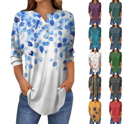 Women's  Casual 3/4 Sleeve Shirts Fashion St Patrick's Print Tunic Tops With Pockets