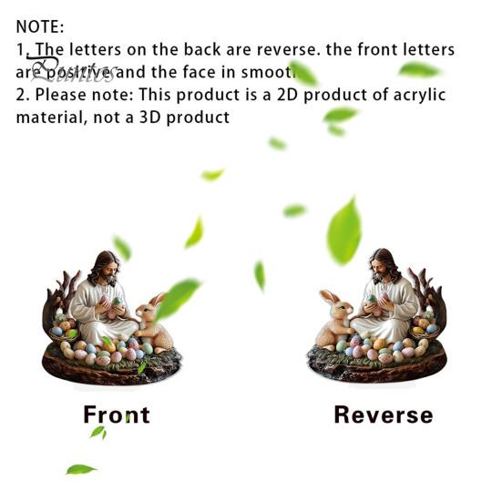 Ozdoba velikonočního zajíčka 2D plochá akrylová stolní dekorace Ježíš a králík Barevná vejce Ornament se základnou pro domácí velikonoční párty